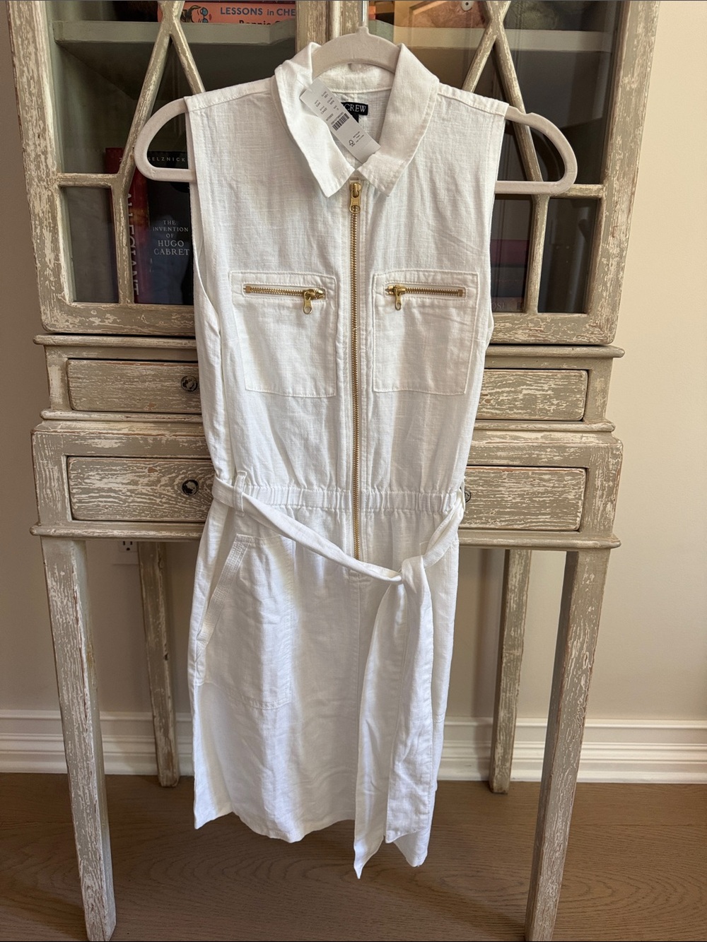 J. Crew White Sleeveless Zip-Front Tie-Waist Mini Dress